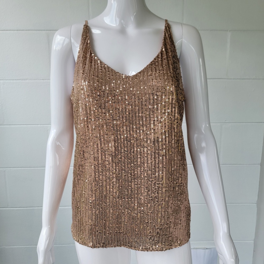 Banana Republic Sequin Cami Tank Top Rose Gold Women's M Glam